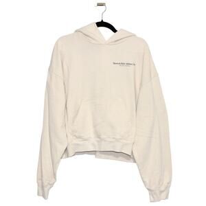 Sporty & Rich Upper East Side Cropped Hoodie Cream Logo Print Size XL